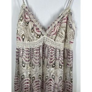 Poleci Women’s Silk Boho Slip Midi Dress With Crochet Accents Lined Size 4 USA